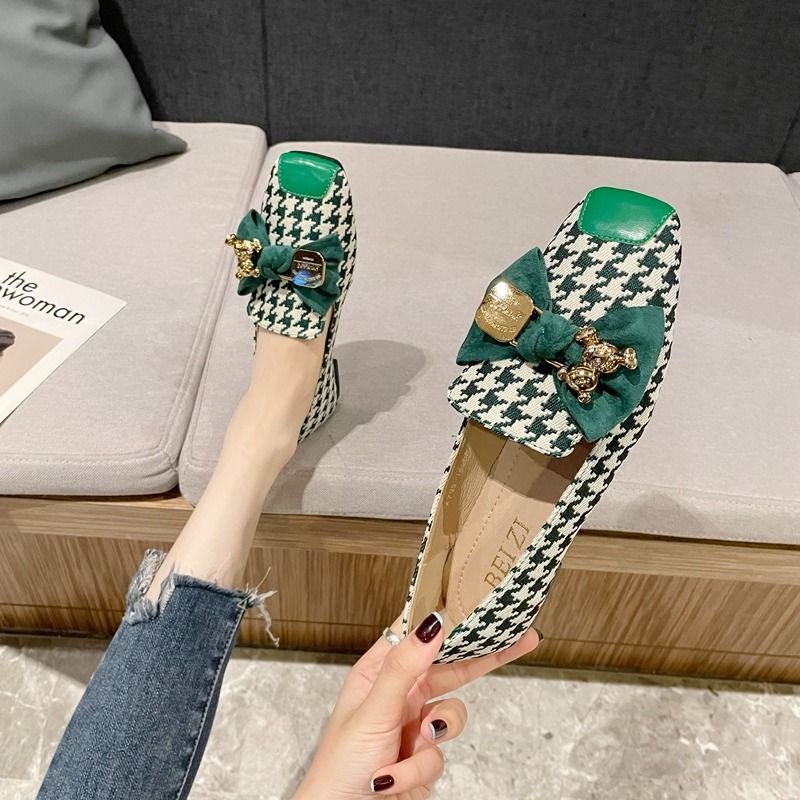 Doudou ženske jeseni 2023 Small Fragrant Wind Square Head Flat Bottom Four Seasons Ladle Thousand Bird Grid Cloth Top_voghion.com