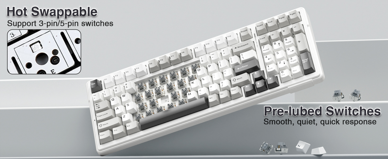 AULA F99 Wireless Gaming Keyboard, 3 Modes, 2.4 GHz/Type-C/BT5.0 Mechanical Keyboard With Five-Layer Padding Structure, RGB, 8000 MAh, QWERTY, Hot-swa_voghion.com