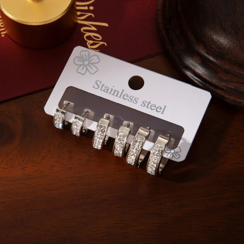 Minimalist High-End Zircon Hoop New Titanium Steel Earrings 3-Piece Set Geometric Versatile Circle Ear Clips_voghion.com