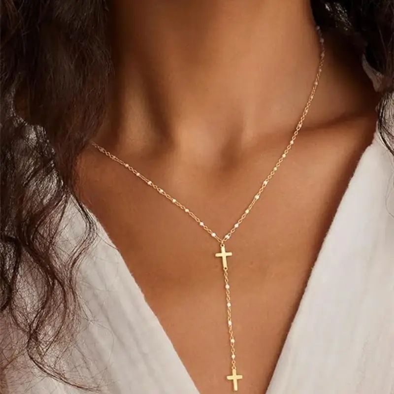 Nouveau collier à pompon en forme de Y avec chaîne de perles_voghion.com