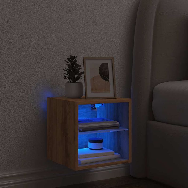 TV-Wandschrank mit LED-Leuchten Artisan-Eiche 30x28,5x30cm_voghion.com