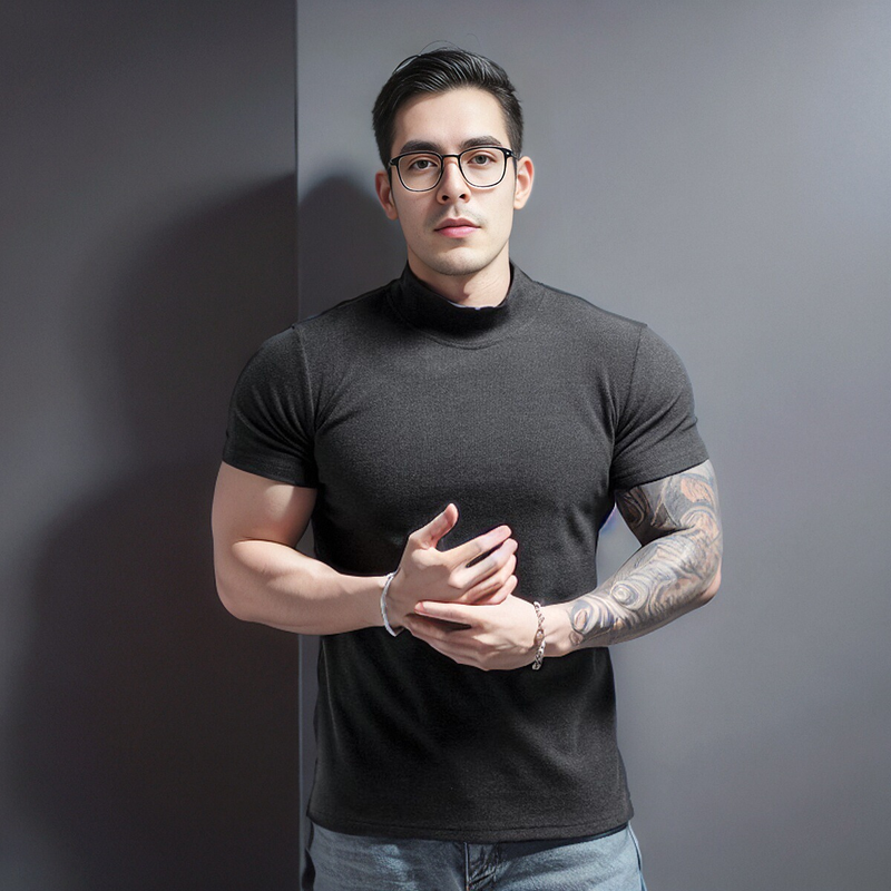 T-shirt à manches courtes et col rond en velours 280 g pour homme, idéal pour les exercices en extérieur, avec cordon de serrage élastique_voghion.com