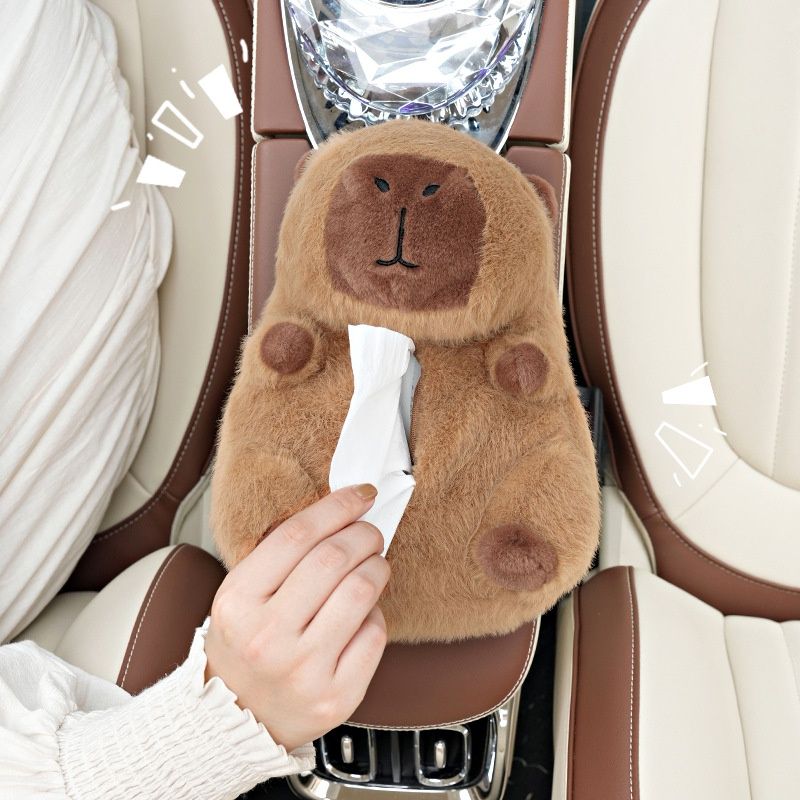 Capybara Car Cute Plush Tissue Box Holder Soft And Design Fluffy_voghion.com