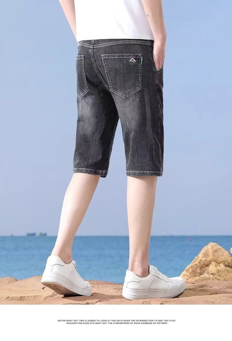 Zengzhi Summer Ice Silk Thin Denim Shorts Men's Straight Loose Casual Ripped Five-Point Pants_voghion.com