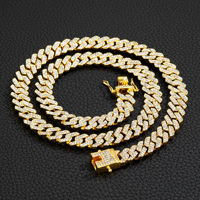 Heren- en damessieraden Hiphop Cubaanse schakelketting 12 mm volledige CZ-diamanten punk retro-stijl ketting voor streetwear punk retro-stijl hiphop sieraden_voghion.com