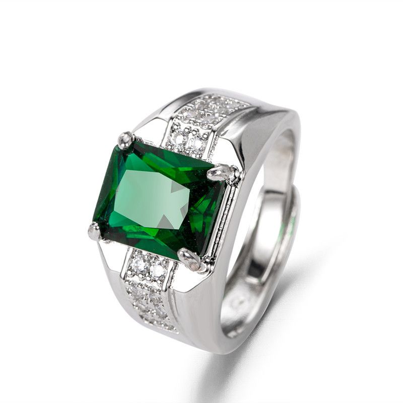 Heiße Verkäufe Mode Männer Sier Schmuck Rechteck Saphir Zirkon Edelstein Fingerring für Hochzeit Engagement Großhandel Zubehör_voghion.com