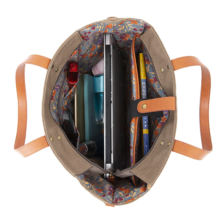 Borsa per computer a tracolla monospalla portatile in tela di cotone canapa da viaggio con file A4_voghion.com