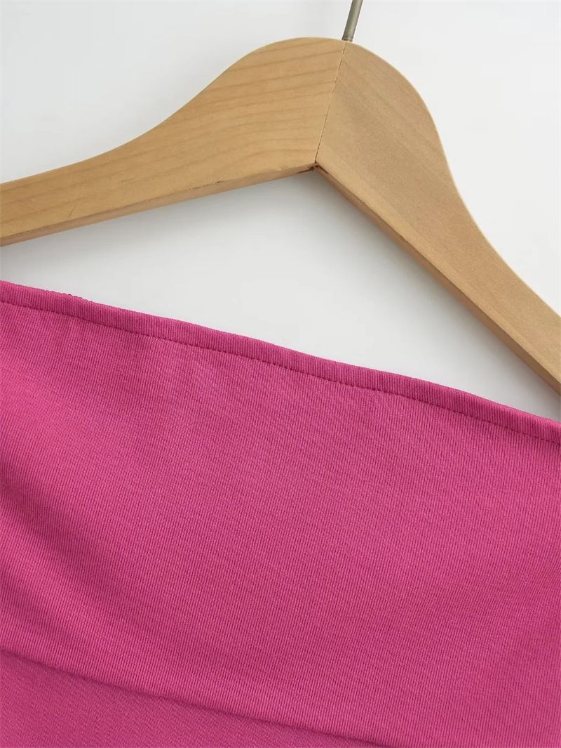 Top de doble abertura con dobladillo 24 HGZ para mujer, color liso, sin tirantes, corte ajustado._voghion.com