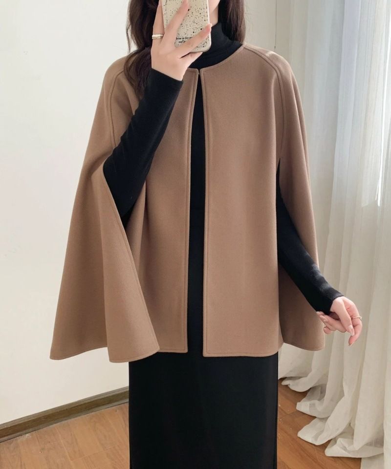 2024 Japonês Coreano cor lisa outono e inverno casaco, capa, xale de lã gola redonda externa, 4 cores femininas_voghion.com
