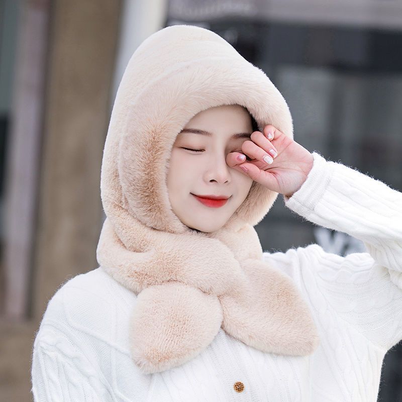 Bonnet écharpe femme en un hiver nouveau cyclisme coupe-vent, résistant au froid, épais chaud, polyvalent, avec un bandeau élégant et_voghion.com