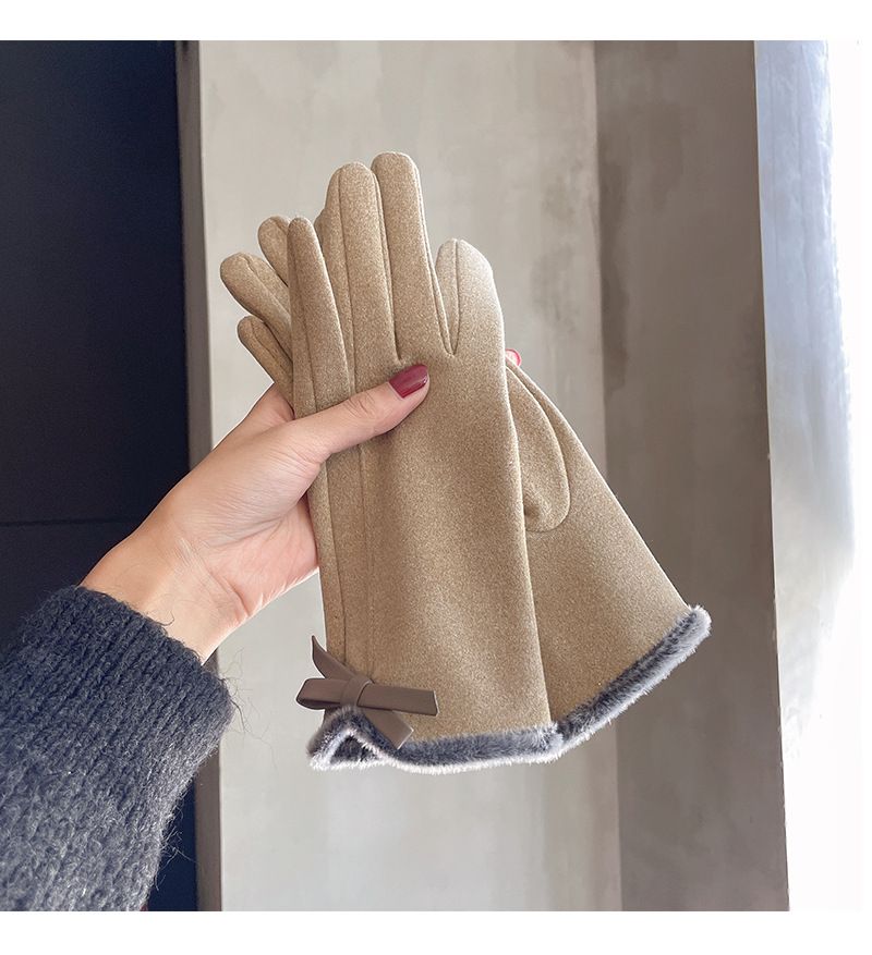 Guanti invernali da donna con touch screen, per guida e ciclismo, in pile spesso per isolamento dal freddo e calore, versione coreana_voghion.com