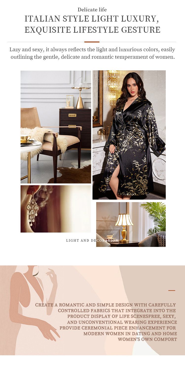 Women's Printed Silk Robe – Lightweight Kimono-Style Cover-Up For Spa, Beach & Home, Flowy & Breathable_voghion.com