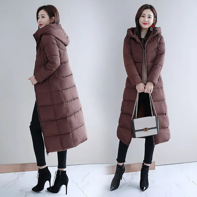 Abrigo de invierno largo y recto para mujer, chaquetas informales, Parka ajustada con capucha, prendas de vestir de moda de gran tamaño, talla grande 5XL, 2023_voghion.com