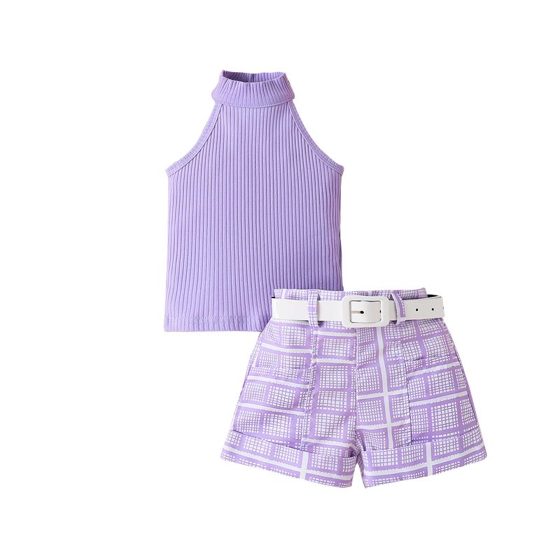 Kannerkleeder Nei Summer Meedercher Kostümer Kleng a Mëttel Kanner Einfarweg Halter Neck Top + Bedruckte Shorts + Rimm_voghion.com
