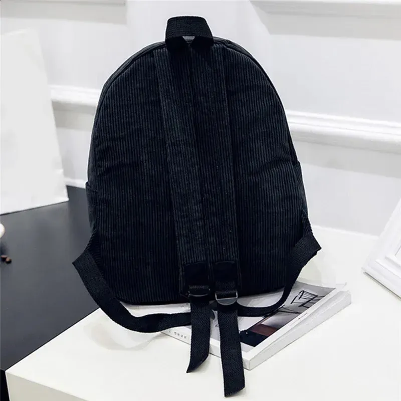 Zaino alla moda da donna in velluto a coste, tinta unita, per la scuola, per giovani, da viaggio, borsa a tracolla 250408l_voghion.com