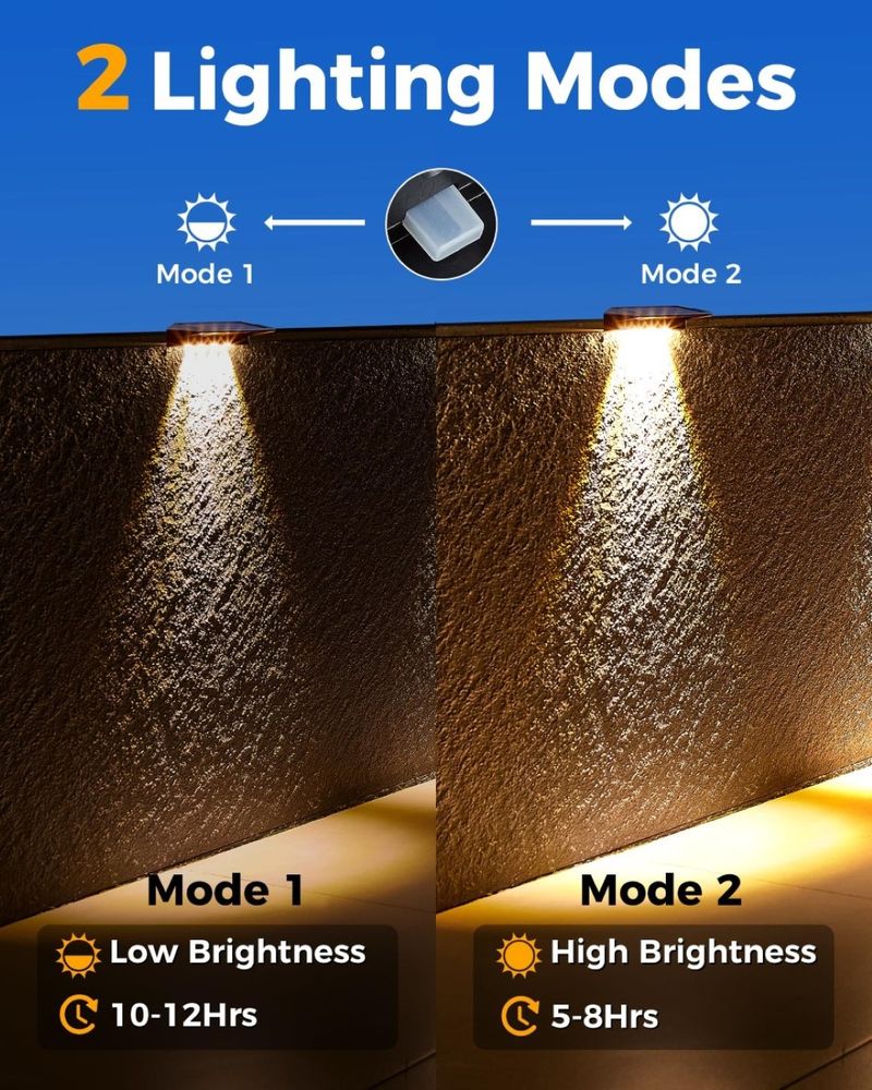 2er-Pack Solar-Wandleuchten, 4 LED-Solar-Zaunleuchten, wasserdichte Solar-Deckleuchten für den Außenbereich, Wandleuchten für Zaunpfosten, Hofwege_voghion.com