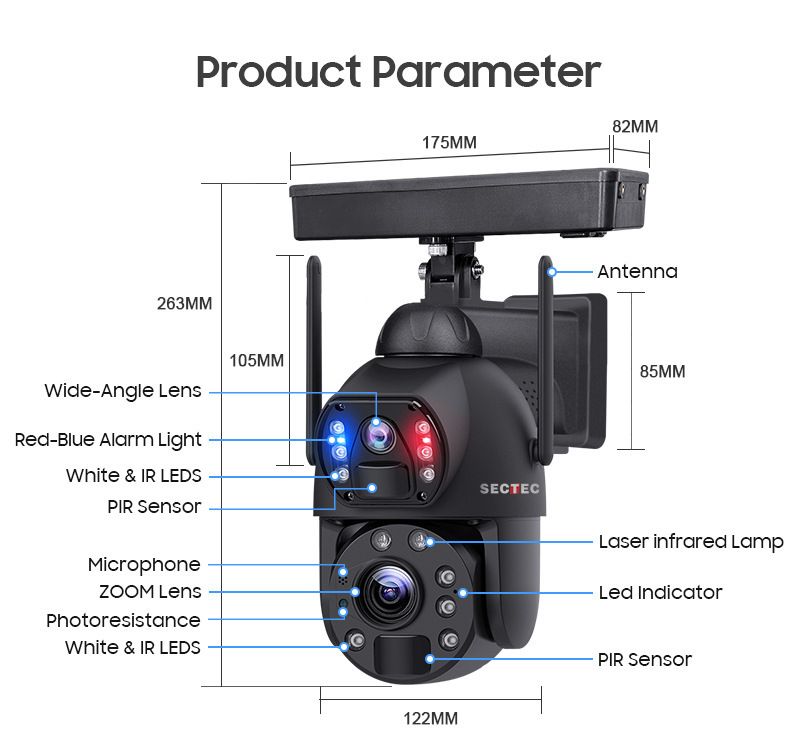 Outdoor Solar 4G Security Camera - Dual-Lens HD Surveillance Low Power Consumption Weatherproof Night Vision AI Motion Detection Wireless Monitoring_voghion.com