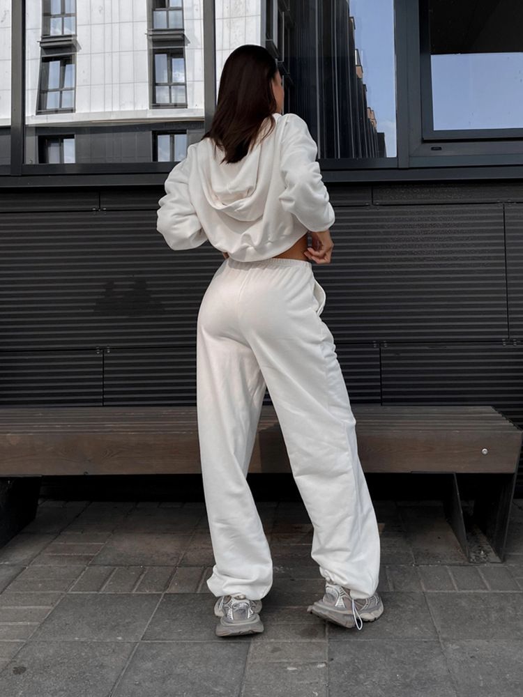 Women's Hooded Zip-Up Sweatshirt & Jogger Set (Breathable Poly-Cotton, Pink/Stone Grey/White, S/M/L/XL, Streetwear Essentials)_voghion.com