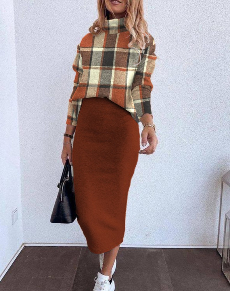 Women's Clothing autumn and winter large size new long sleeved high neck fashion dress suit_voghion.com
