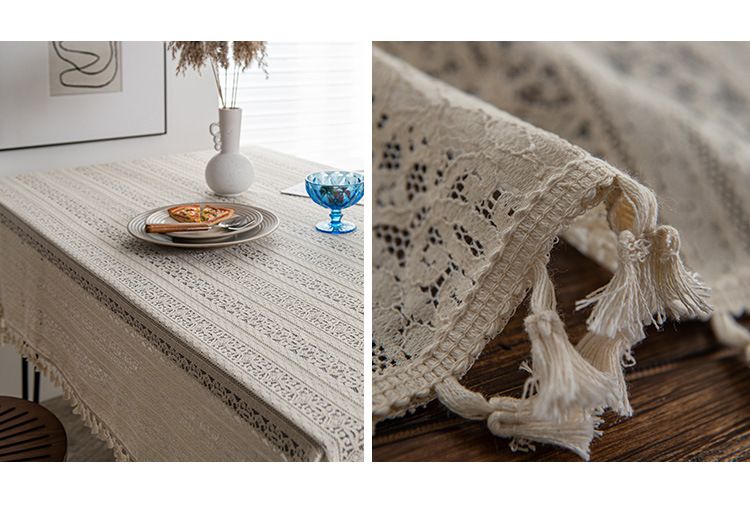 Holle witte kanten tafelkleed, katoenen en linnen stoffen decoratie achtergrond tafelkleed salontafel kwastje hoes handdoek_voghion.com