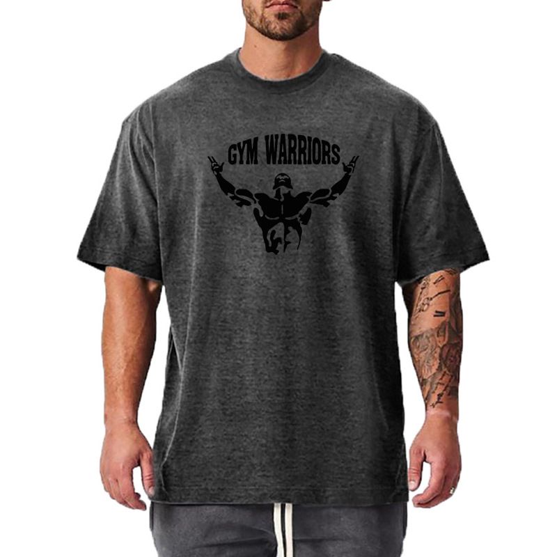 Fitness Tempo libero Manica corta GYM T-shirt alla moda Sport americani Top in cotone Girocollo Camicia inferiore allentata taglie forti_voghion.com