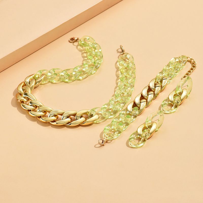 Schlichte, übertriebene, transparente Halskette aus Acryl, Armband, Ohrringe, modisches 3-teiliges Set, modische Hipster-Hip-Hop-Accessoires_voghion.com