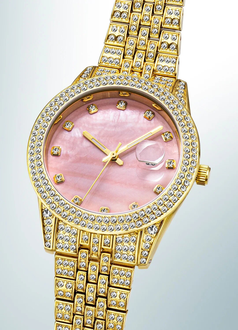 MISSFOX Brand Fashion Hip Hop Full Diamond Glow Calendar Men's Quartz Watch_voghion.com