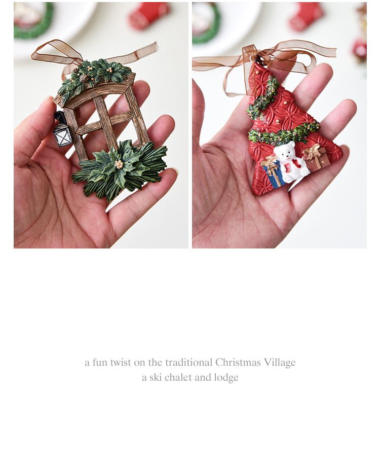 Christmas Tree Ornaments – 12-Piece Resin Hanging Decor Set With Cute Bears, Crowned Animals & Holiday Motifs (Modern Minimalist Style)_voghion.com