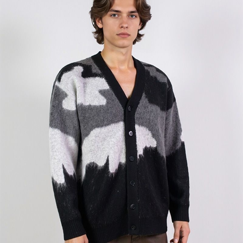 Cardigan da uomo con scollo a V - Pullover casual in morbida maglia con orlo a coste, vestibilità comoda e ampia per l'inverno (cachi, grigio)_voghion.com