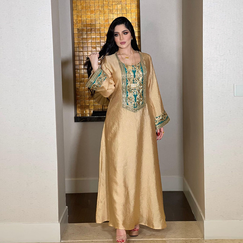 Nuovo abito abaya musulmano con paillettes ricamate in oro Abaya da donna_voghion.com