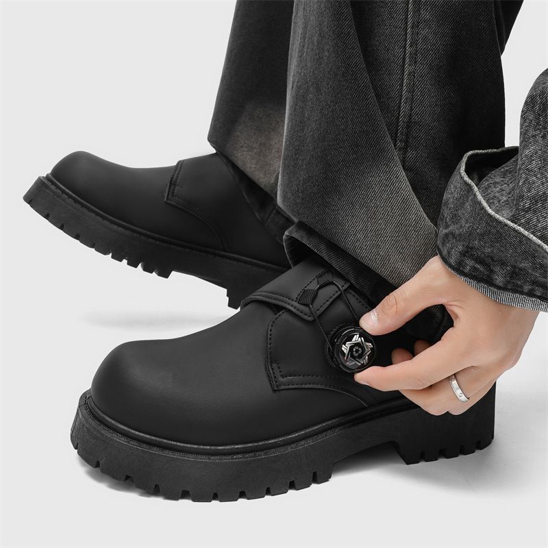 Scarpe da uomo adatte a tutte le stagioni, in pelle, casual, primaverili, con suola spessa, con rialzo, stile britannico, nere, con piede largo, alla moda._voghion.com