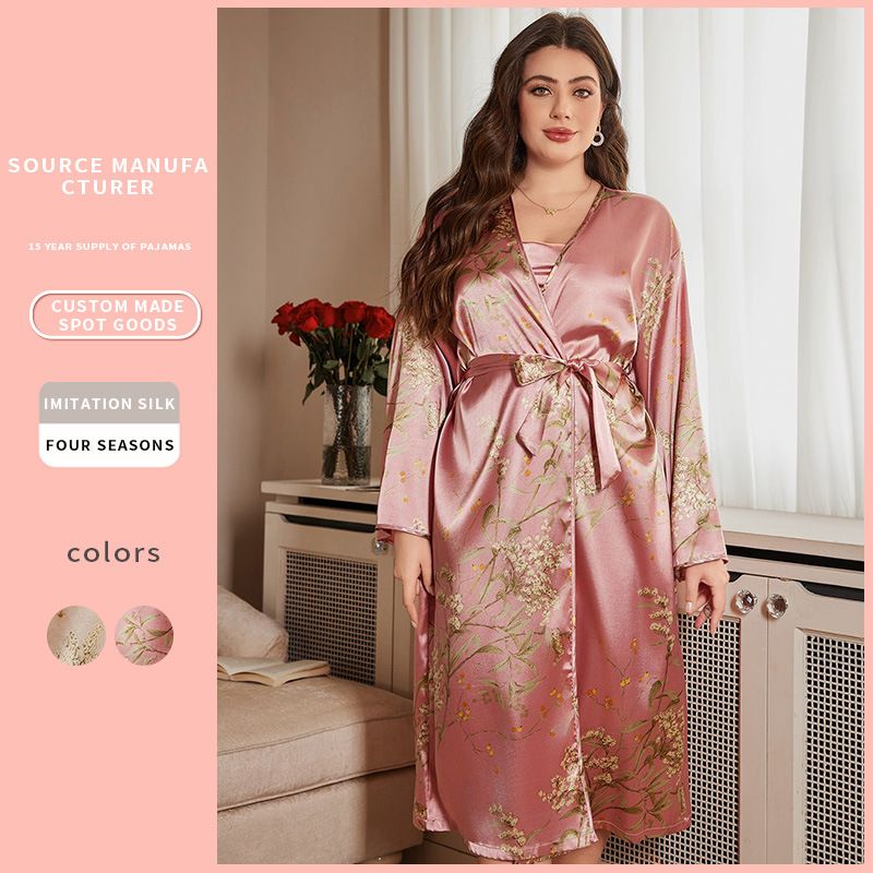 Spring And Summer Plus Size Bathrobe For Women, Sexy Fashion Nightgown, Ice Silk Home Wear_voghion.com
