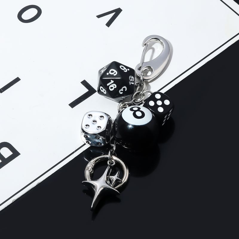 Punk Hiphop Black Dice No. 8 Billiards Keychain Y2K Pink Lucky Dice Starburst Pendant Bag Charms Hangings Ornament Accessories_voghion.com