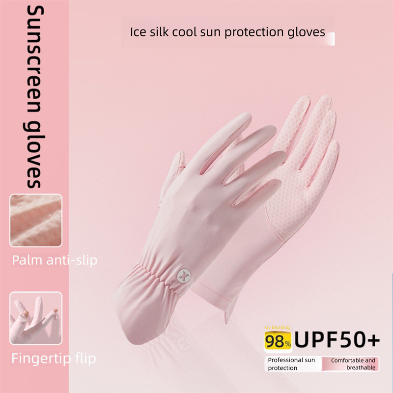 Gants de soleil en soie glacée pour femmes, fins, respirants, antidérapants, protection UV, pour le cyclisme, la conduite de vélos électriques et autres activités de plein air. Deux doigts._voghion.com