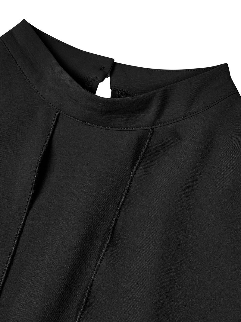 Abbigliamento da donna, camicia in due pezzi finta a maniche lunghe, tinta unita, collo semi-alto, casual, da donna_voghion.com