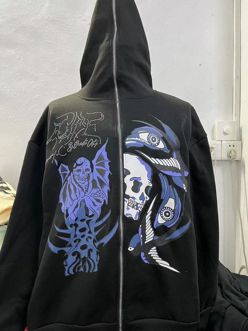 Felpa con cappuccio alla moda, stile streetwear, stile gotico, con cerniera intera, giacca Harajuku unisex_voghion.com