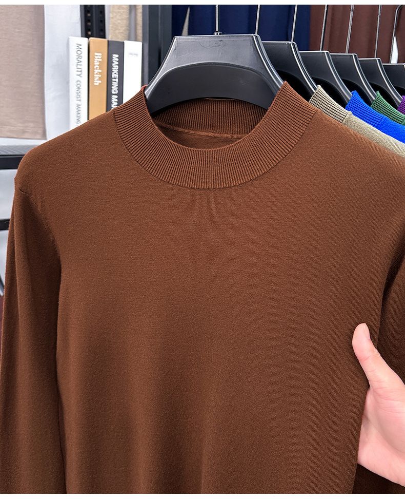 Maglione da uomo a maniche lunghe con collo alto in lana merino e seta di gelso sottile, nuovo modello primaverile_voghion.com