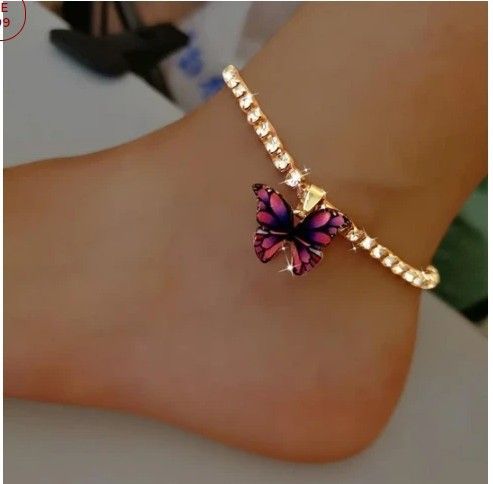 Kreatives Armband mit Strass-Anhänger für Frauen, trendiges Element, neues buntes Schmetterlings-Fußkettchen_voghion.com