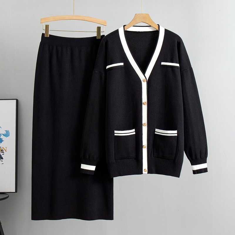 Fashion 2025 Autumn Winter New Loose Sweater And Skirt Casual Knitted Two-Piece Set_voghion.com