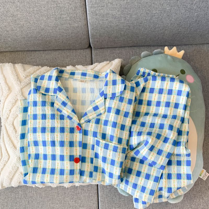 2024 Autumn/Winter New Ins Fengyun Duo Cotton Sleepwear Women's Loose Casual Cardigan Collar Button Long Sleeve Set_voghion.com