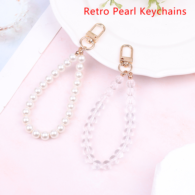 Short Pearl Lanyard Fashion Rhinestone Pendant Mobile Phone Lanyard Hand-woven Wrist Strap Back Case Anti-lost Lanyard_voghion.com