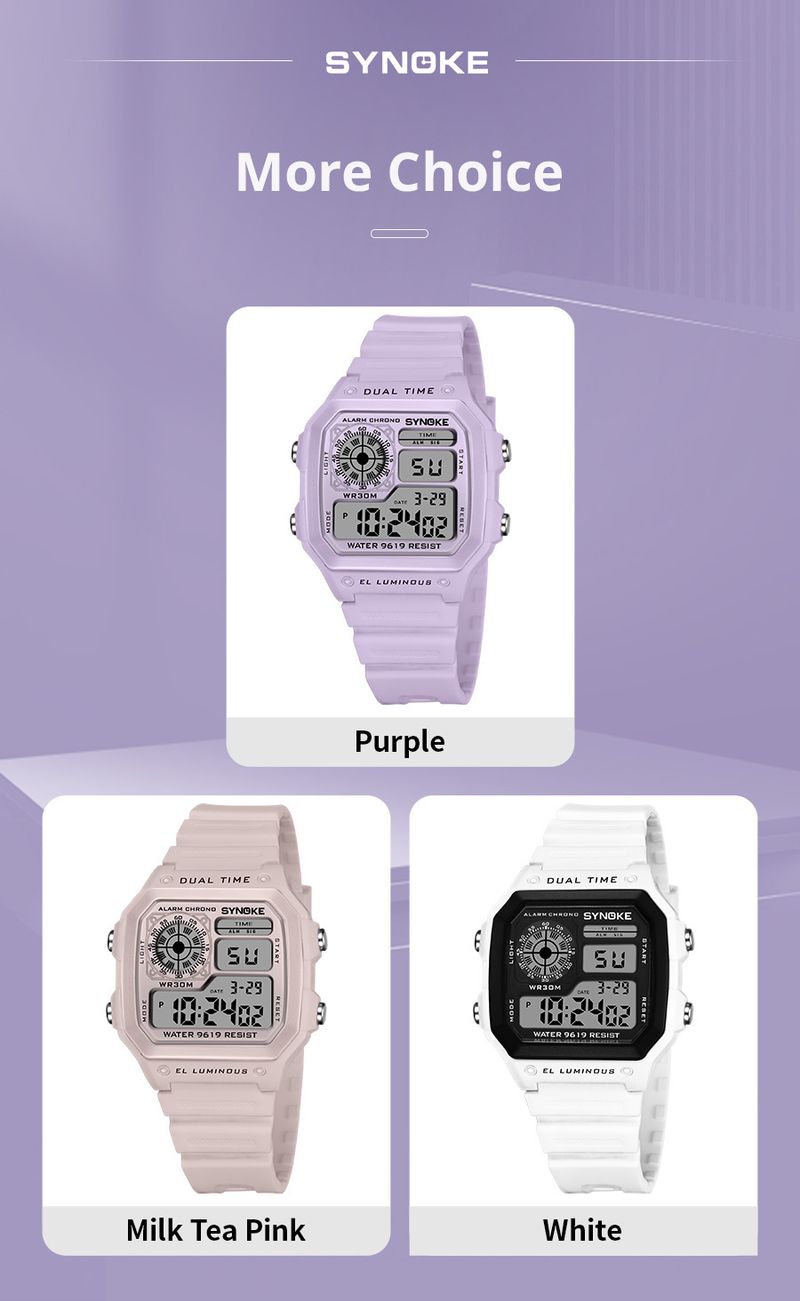 Retro Digital Sports Watch For Women, Waterproof With Night Light, Square Dial, Classic Design, Stopwatch, Alarm, 30M Water Resistance_voghion.com