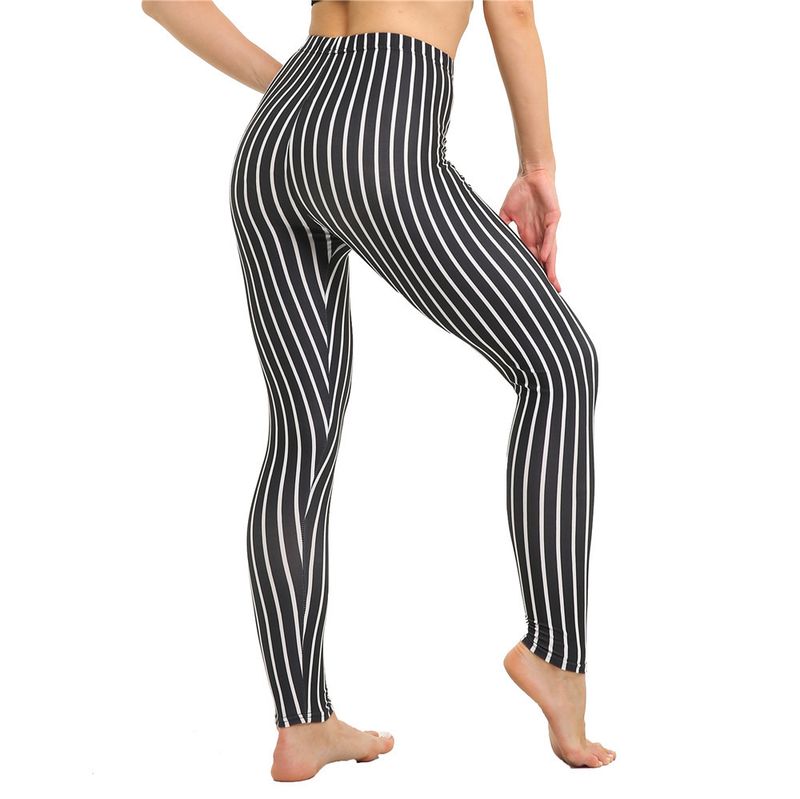 Leggings sportivi elastici a nove punti con stampa scozzese a righe alla moda da donna_voghion.com