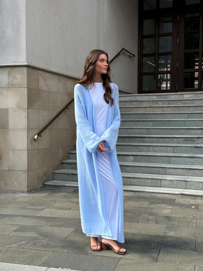 Transparenter Duster-Cardigan aus Strick – Langer Überwurf mit V-Ausschnitt für Boho-Urlaube und Street-Styling (Einheitsgröße) – Frühlings-Pastellkollektion_voghion.com
