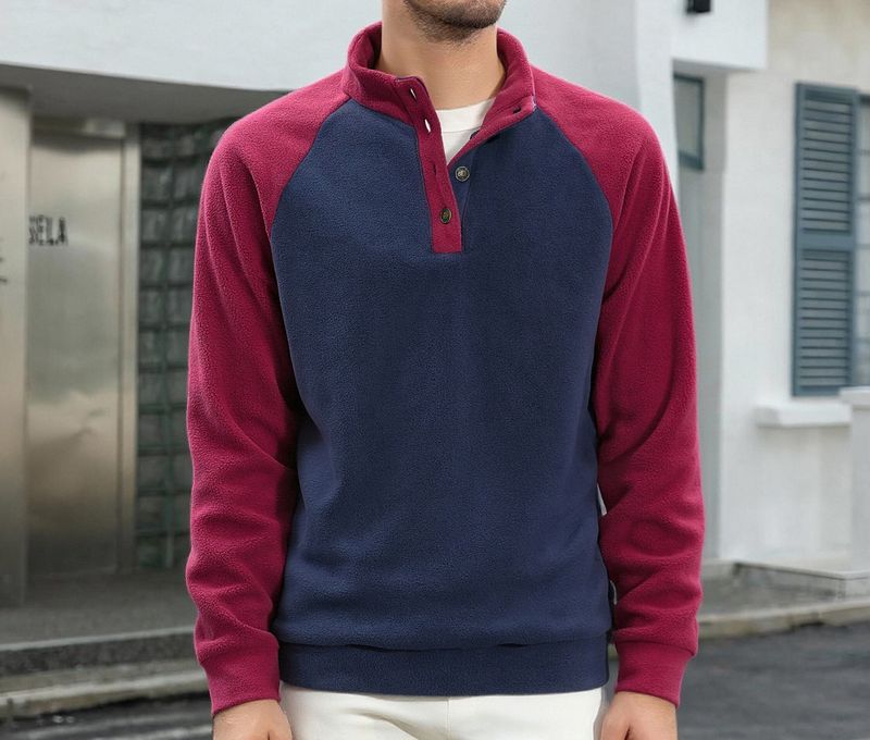 Men's Casual Stand Collar Sweatshirt Jacket – 4-Button Pullover, Lightweight & Breathable (S-XXL, Multiple Color Options)_voghion.com