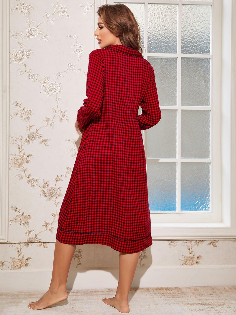 Pajama skirts women in autumn and winter, red plaid, loose fit, medium length, suitable for wearing out at home, women's_voghion.com