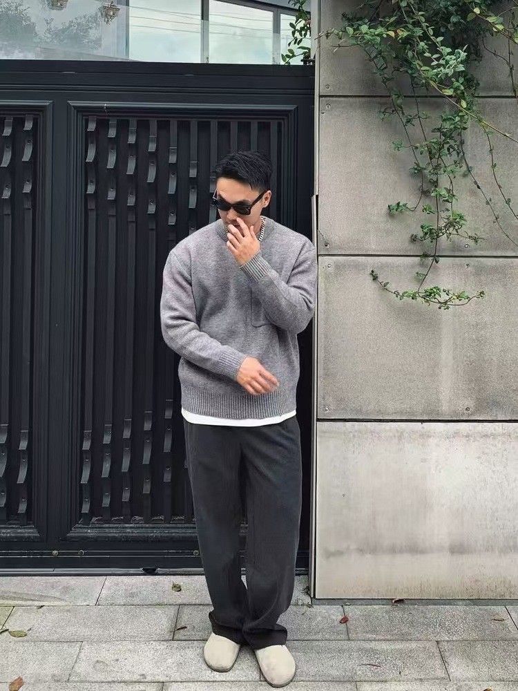 Herrenbekleidung: Verdickte Wollhose im Old-Money-Stil mit weitem Bein, weiche, klebrige Strickhose mit geradem Beinausschnitt_voghion.com