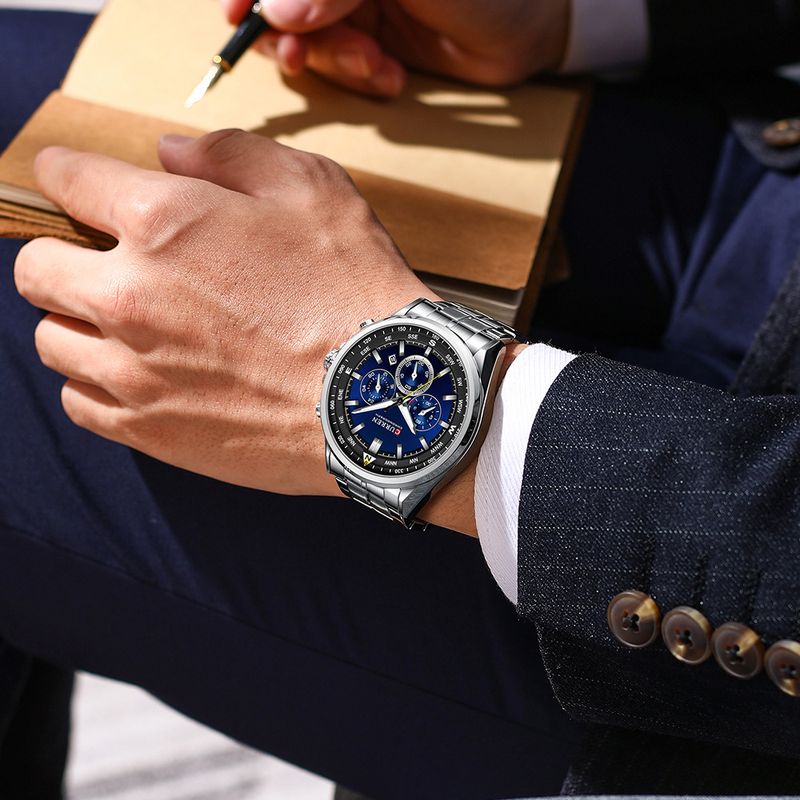 Orologio da uomo al quarzo in acciaio inossidabile con datario, orologio da polso analogico multifunzionale a 6 lancette, orologio casual da lavoro_voghion.com