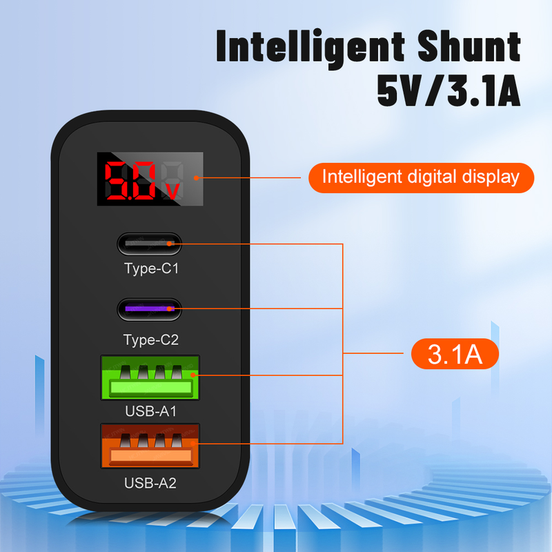 Hızlı 3.0 45W USB şarj iPhone 14, 13, 12 Samsung Xiaomi Poco LED Tipi için Hızlı şarj telefon adaptörü_voghion.com