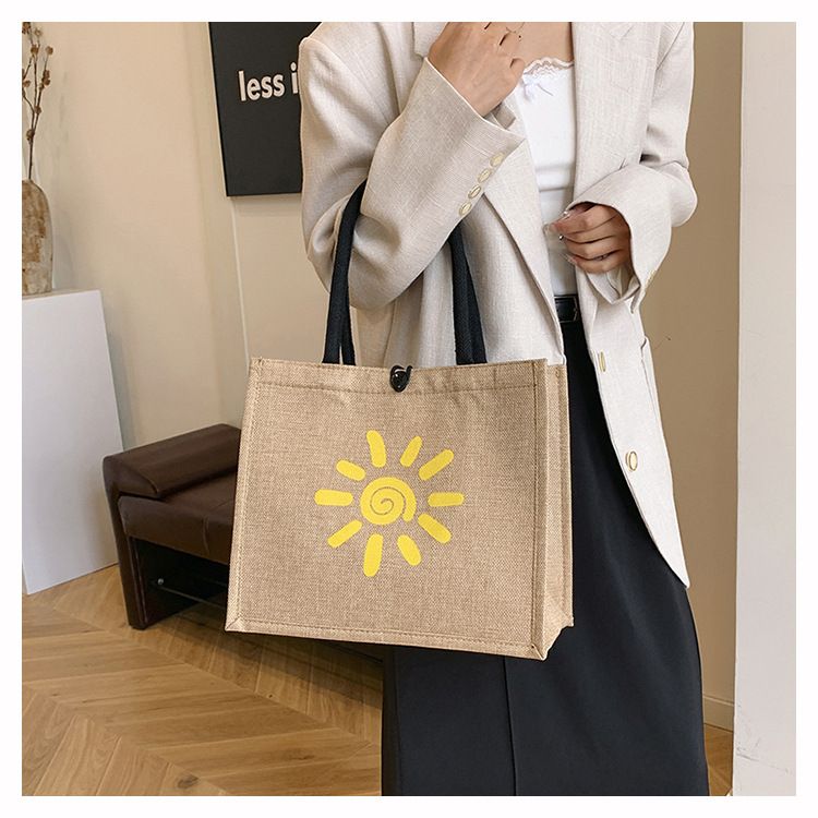 Beach Bag Thickened Large Capacity Linen Underarm Bag Shopping Bag Commuter Tote Bag Premium Casual Hand Bill Shoulder Bag Minimalism_voghion.com